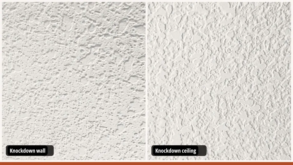 Side-by-side comparison of knockdown texture on a wall and on a ceiling