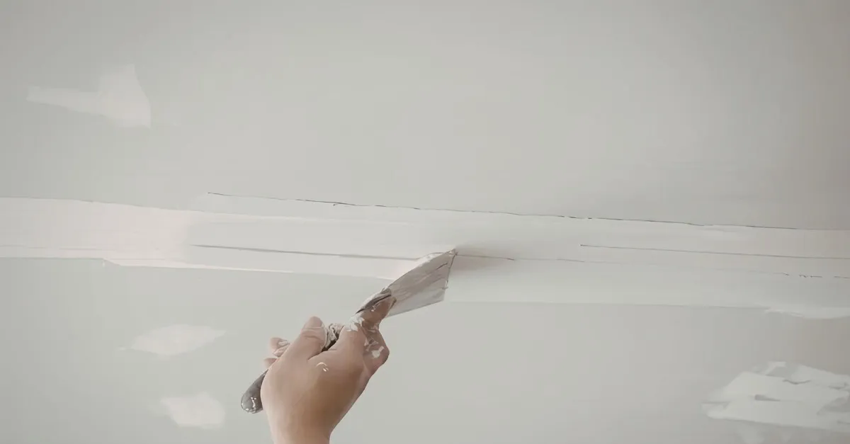 A taping knife working joint compound over taped drywall seams